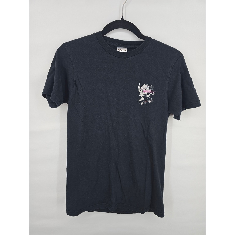 Ripndip Mens Black Skateboard Cat Graphic T-Shirt Small Streetwear Skate Tee